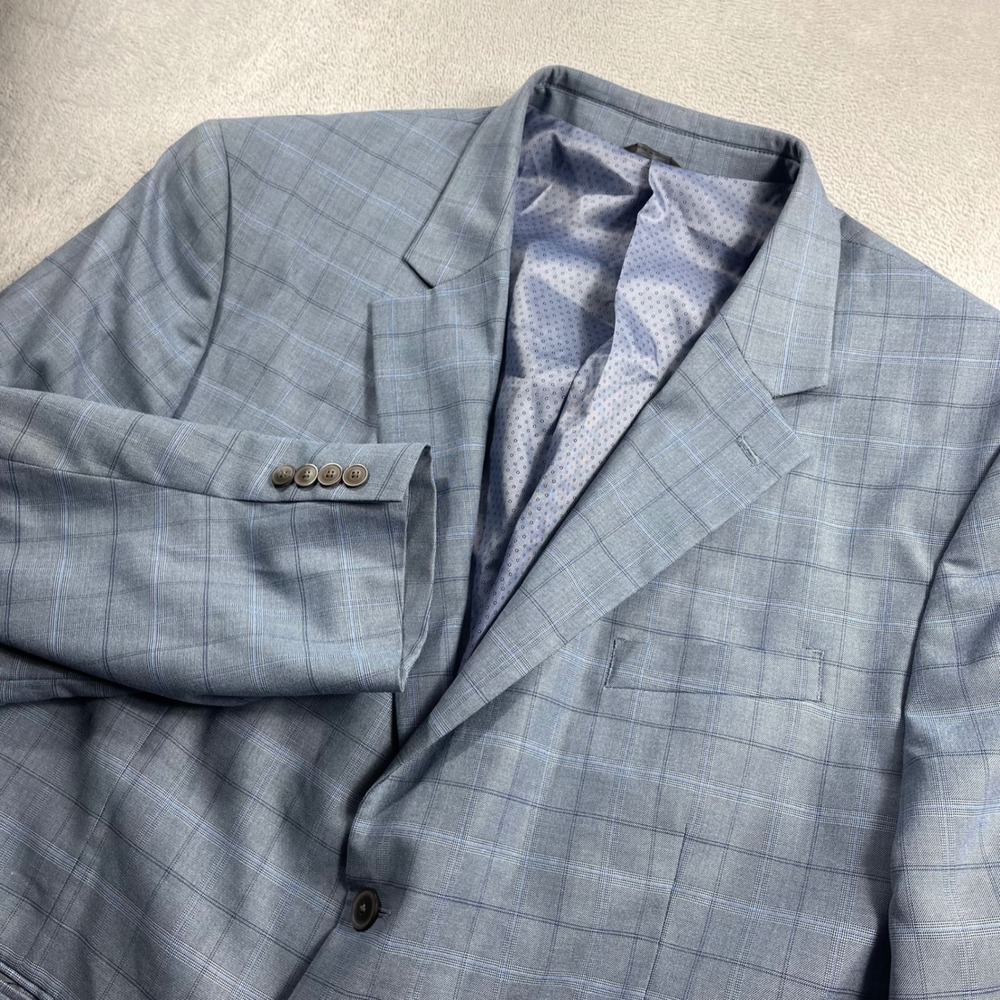 Oak Hill Mens 2XL‎ 50R 52R Blazer Light Blue Glen Plaid Sport Coat Jacket